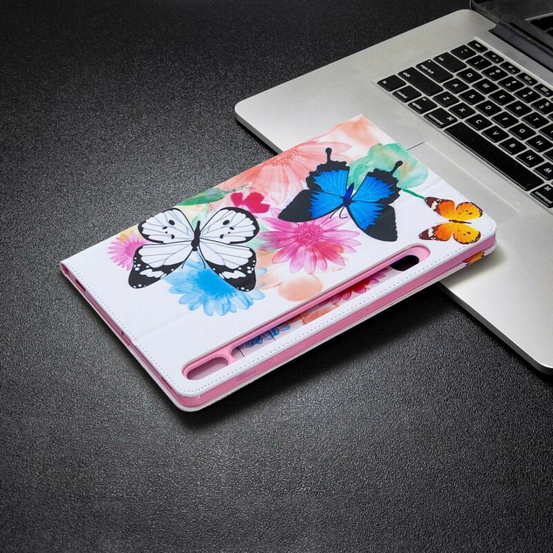 Étui Samsung Galaxy Tab S8 / Tab S7 Papillons Aquarelle