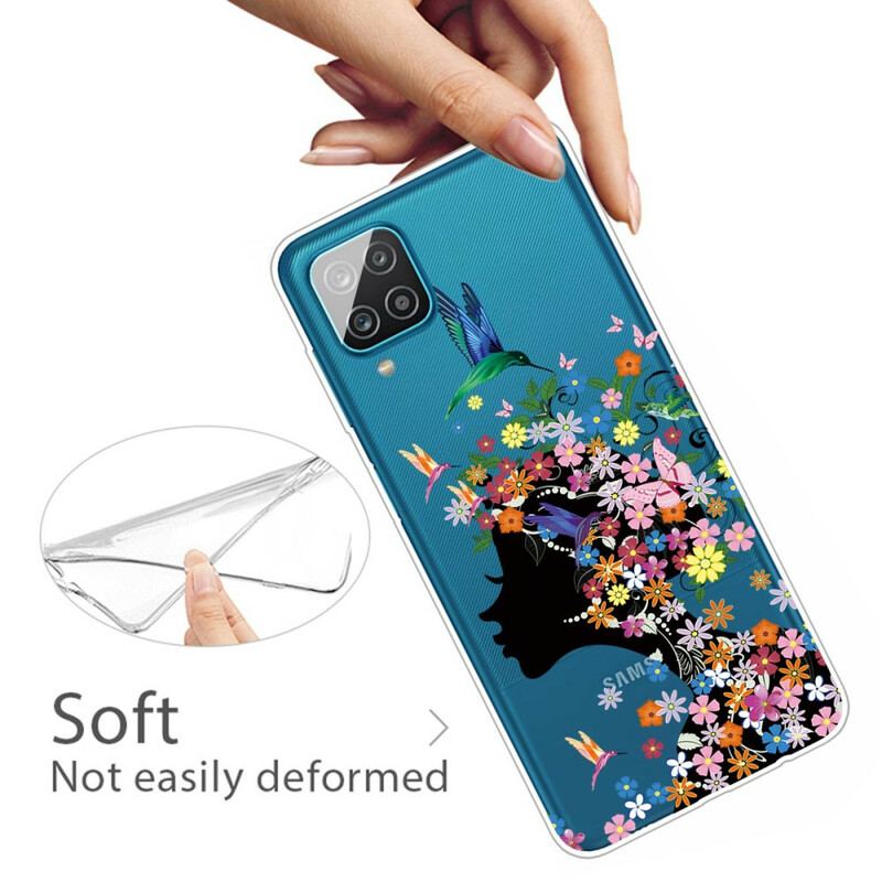 Coque Samsung Galaxy A12 / M12 Jolie Tête Fleurie