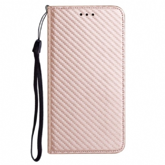 Flip Cover Samsung Galaxy A12 / M12 Fibre Carbone à Lanière