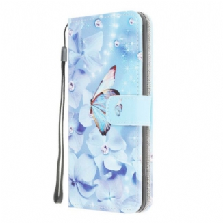 Housse Samsung Galaxy A12 / M12 Papillons Diamants à Lanière
