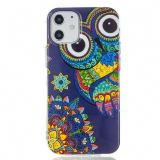Coque iPhone 12 / 12 Pro Hibou Mandala Fluorescente