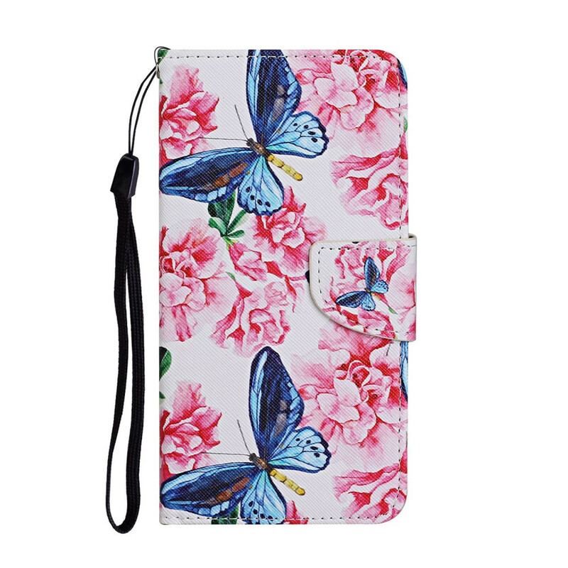 Housse iPhone 12 / 12 Pro Papillons et Lanière