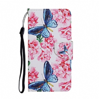 Housse iPhone 12 / 12 Pro Papillons et Lanière