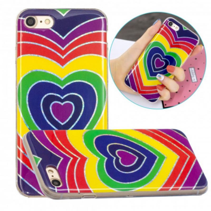 Coque iPhone SE 3 / 2 / 8 / 7 Coeur Vintage Paillettes