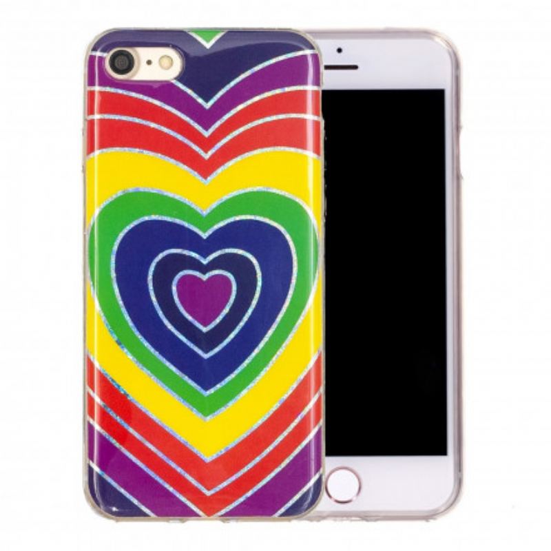Coque iPhone SE 3 / 2 / 8 / 7 Coeur Vintage Paillettes