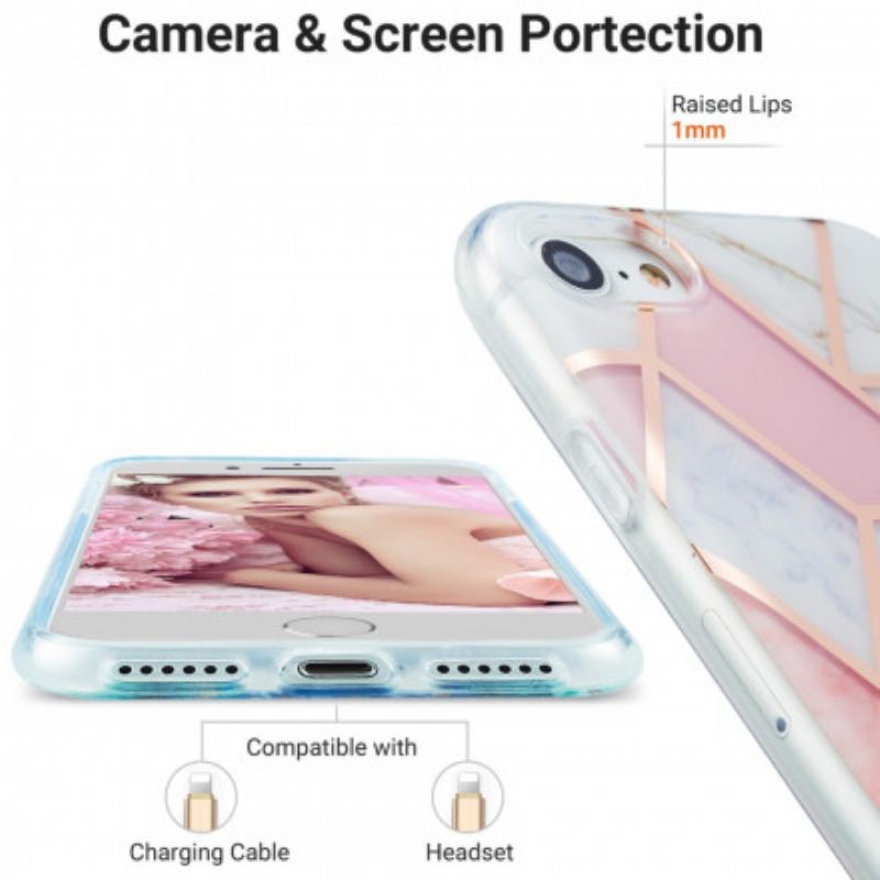 Coque iPhone SE 3 / 2 / 8 / 7 Silicone Marbre Géométrie