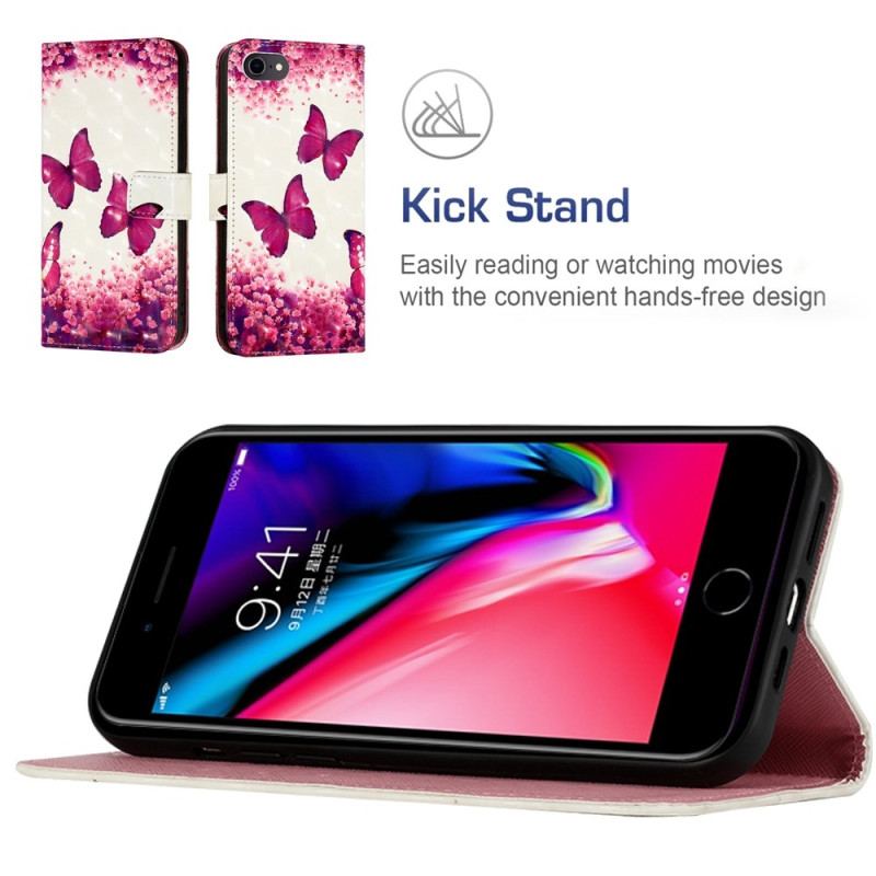 Housse iPhone SE 3 / SE 2 / 8 / 7 Papillons à Lanière
