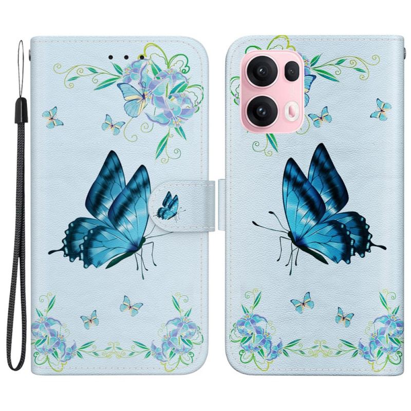 Housse Oppo Reno 13 Pro 5G Papillons et Fleurs Bleus