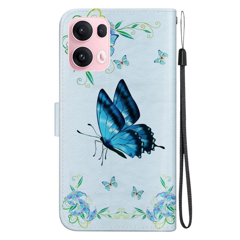 Housse Oppo Reno 13 Pro 5G Papillons et Fleurs Bleus