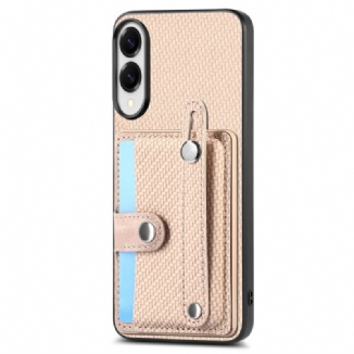 Coque Samsung Galaxy S25 Edge Fibre Carbone avec Porte-Cartes et Sangle-Support