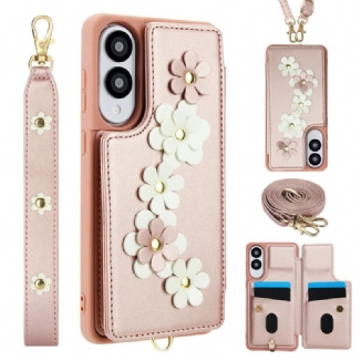 Coque Samsung Galaxy S25 Edge Porte-Cartes Floral à Lanière