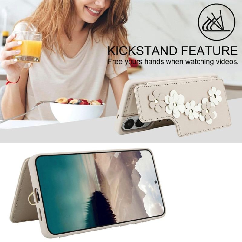 Coque Samsung Galaxy S25 Edge Porte-Cartes Floral à Lanière