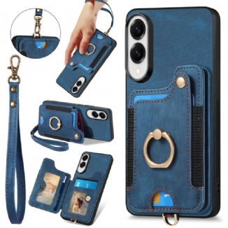 Coque Samsung Galaxy S25 Edge Porte-Cartes RFID Rétro et Lanière