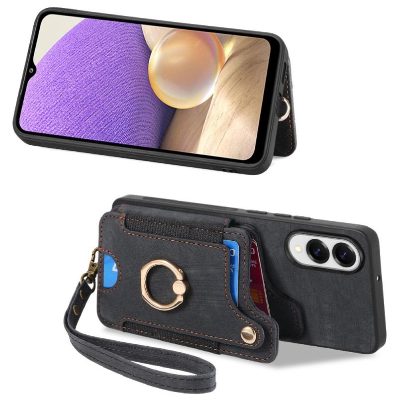 Coque Samsung Galaxy S25 Edge Porte-Cartes RFID Rétro et Lanière