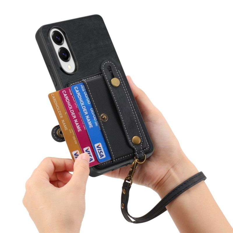 Coque Samsung Galaxy S25 Edge Rétro Porte-Cartes et Dragonne