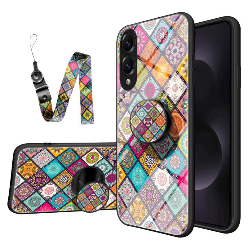 Coque Samsung Galaxy S25 Edge Support et Lanière Motif Patchwork