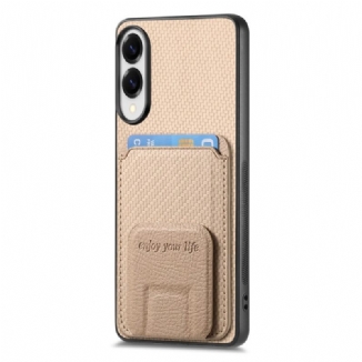 Coque Samsung Galaxy S25 Edge Texture Fibre Carbone Porte-Cartes et Support Intégré