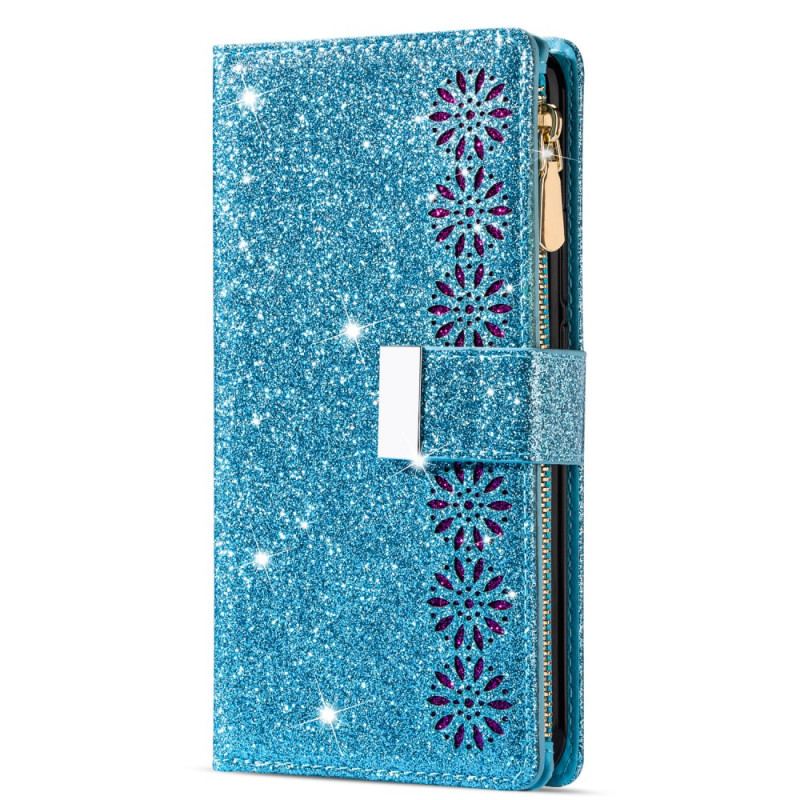 Housse Samsung Galaxy S25 Edge Portefeuille Paillettes à Lanière