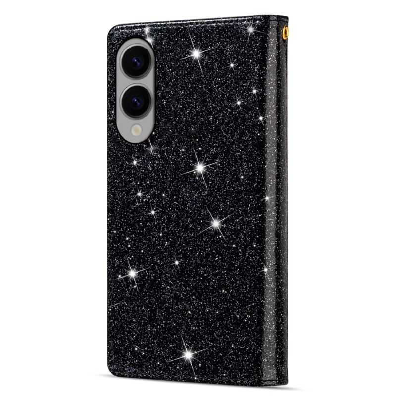 Housse Samsung Galaxy S25 Edge Portefeuille Paillettes à Lanière