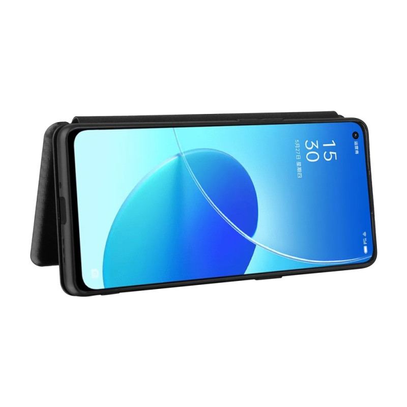 Flip Cover Oppo Reno 6 Pro 5G Fibre de Carbone et Sangle