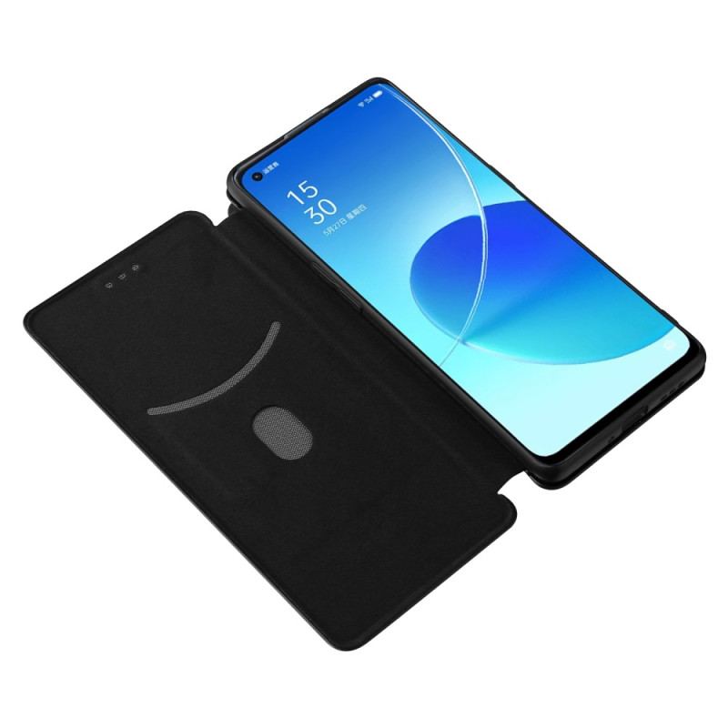 Flip Cover Oppo Reno 6 Pro 5G Fibre de Carbone et Sangle