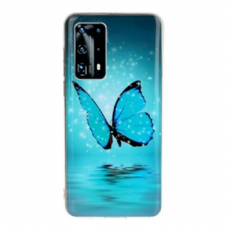 Coque Huawei P40 Pro Papillon Bleu Fluorescente
