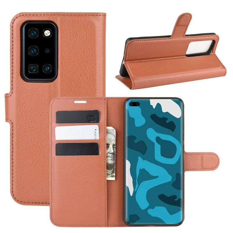 Housse Huawei P40 Pro Simili Cuir Litchi Classique