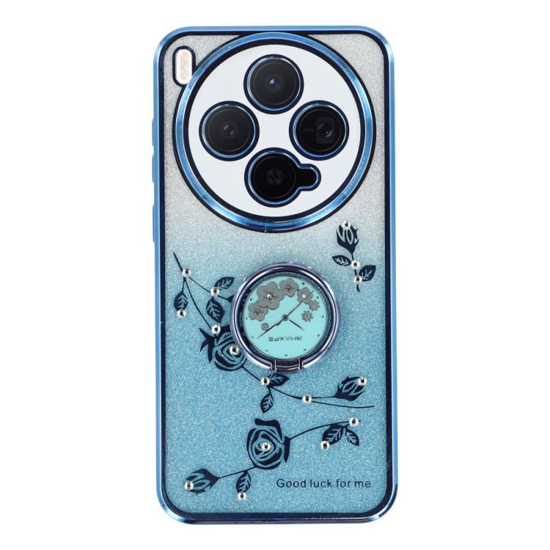 Coque Vivo X300 Anneau-Support Fleurs et Strass KADEM