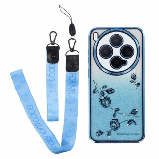 Coque Vivo X300 Fleurs et Strass à Lanières