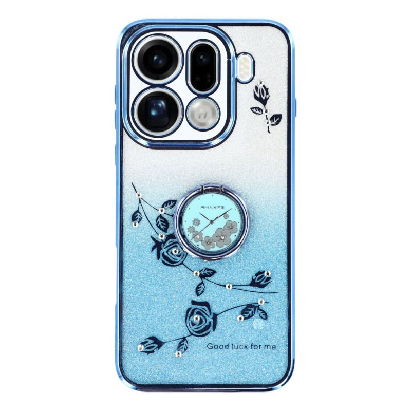 Coque Oppo Find X9 Pro 5G Anneau-Support Fleurs et Strass KADEM
