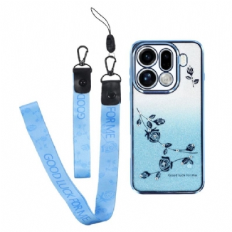 Coque Oppo Find X9 Pro 5G Fleurs et Strass à Lanières