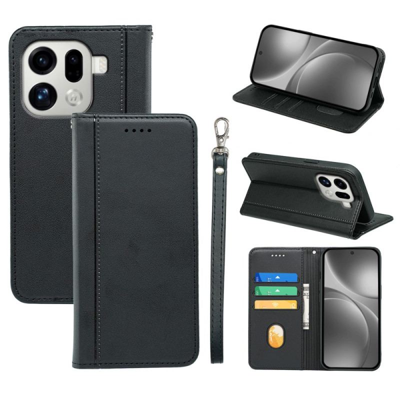 Flip Cover Oppo Find X9 Pro 5G Liseré avec Lanière