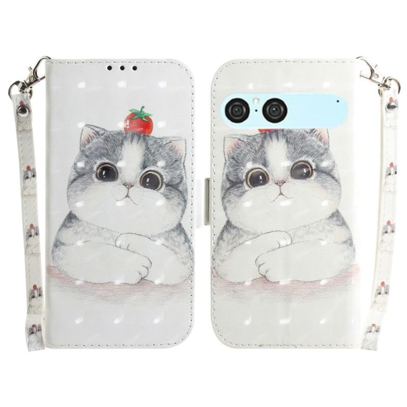 Housse Sony Xperia 10 VII Chat et Fraise à Lanière