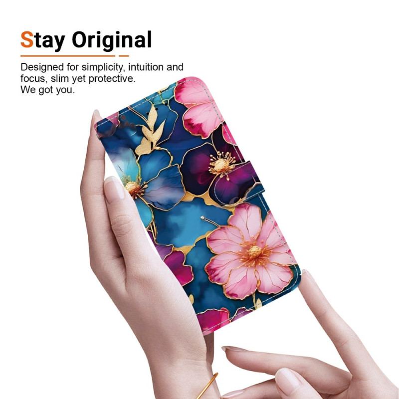 Housse Sony Xperia 10 VII Motif Floral Bleu et Or