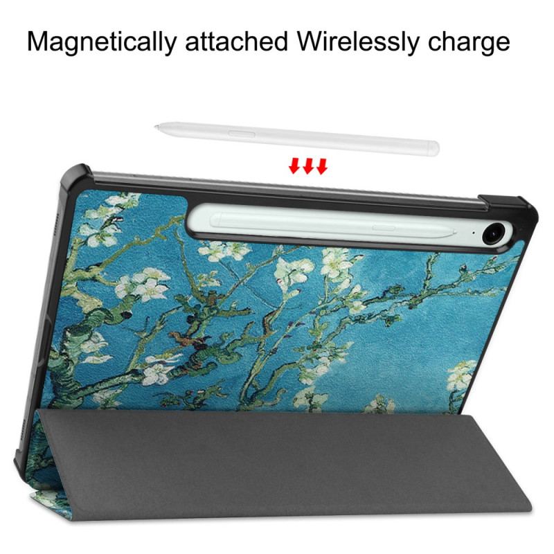 Smart Case Samsung Galaxy Tab S10 Lite Renforcée Porte-Stylet Branches Fleuries