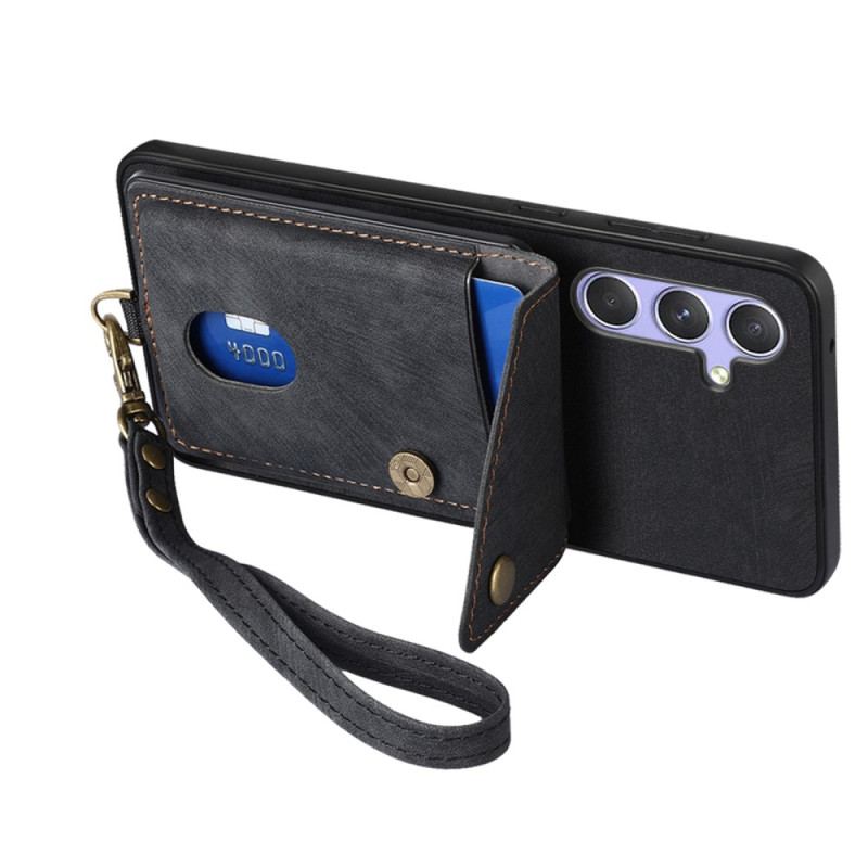 Coque Samsung Galaxy A17 4G / 5G Effet Daim avec Porte-Cartes et Lanière