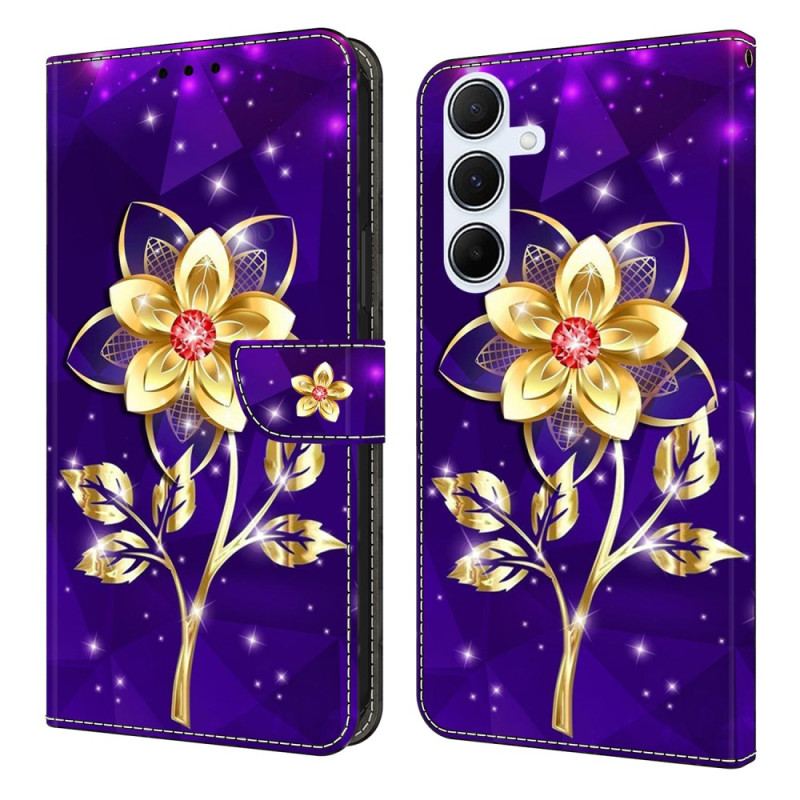 Housse Samsung Galaxy A17 4G / 5G Fleur Dorée sur Fond Violet