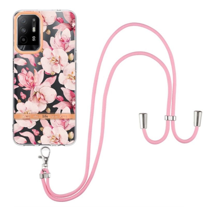 Coque Oppo A94 5G à Cordon Fleurs