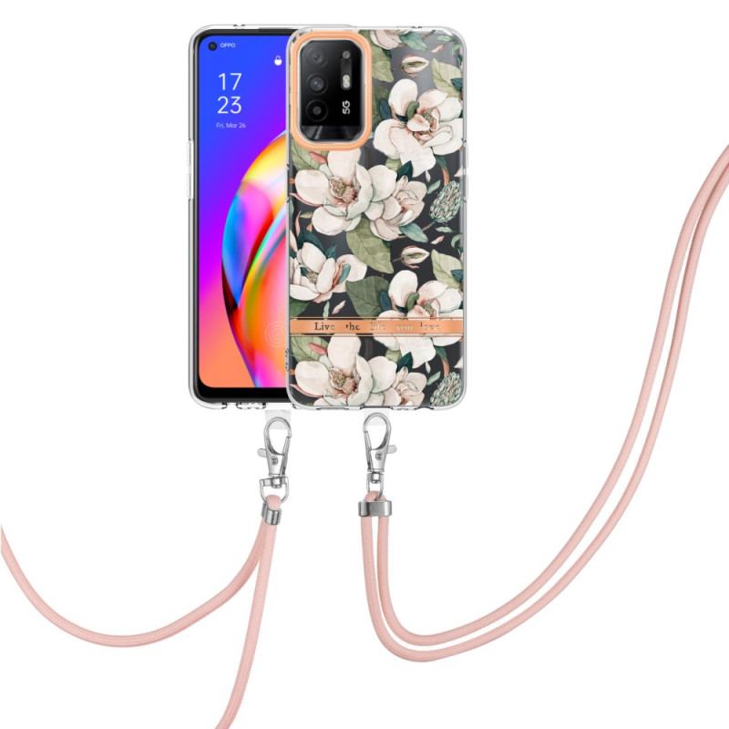 Coque Oppo A94 5G à Cordon Fleurs