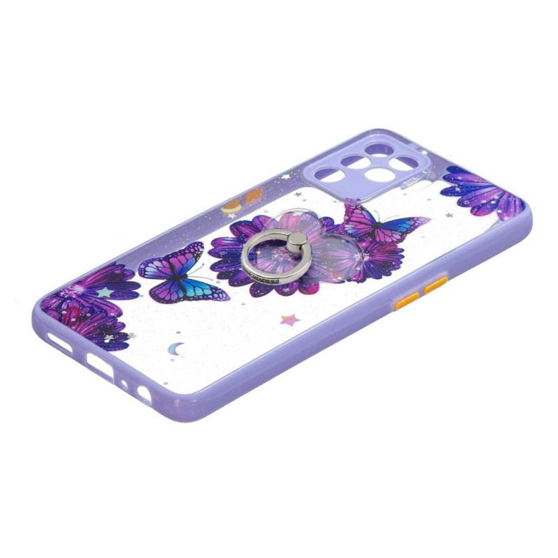 Coque Oppo A94 5G Papillon Fleur Violet avec Anneau