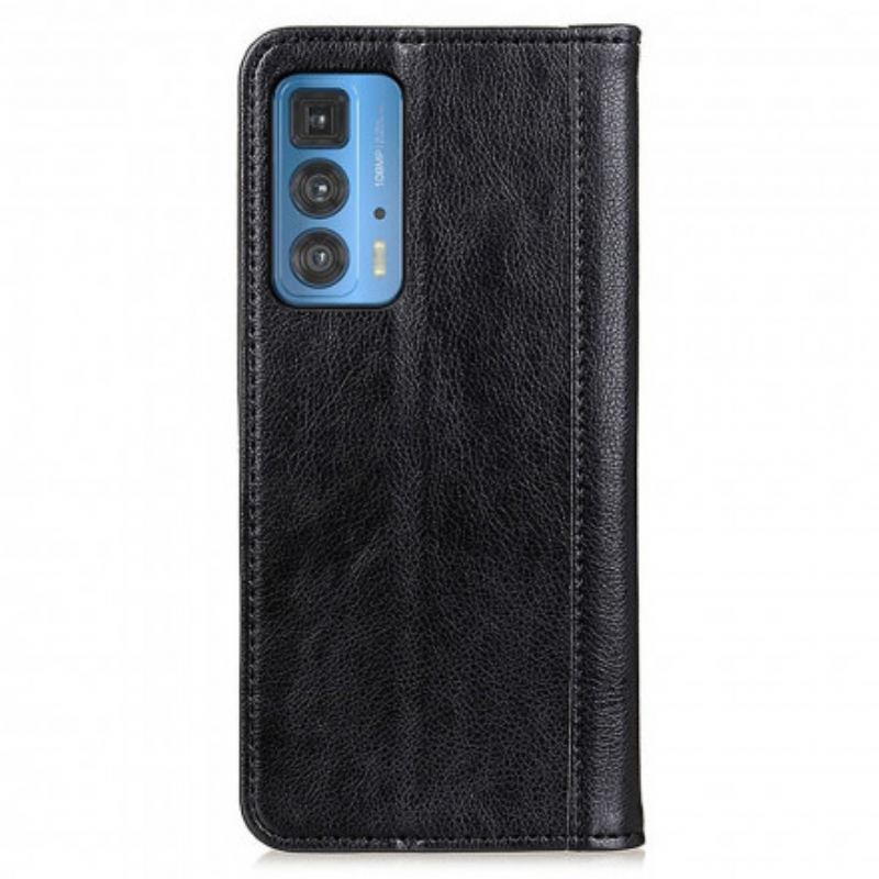 Flip Cover Motorola Edge 20 Pro Version Cuir Litchi Fendu