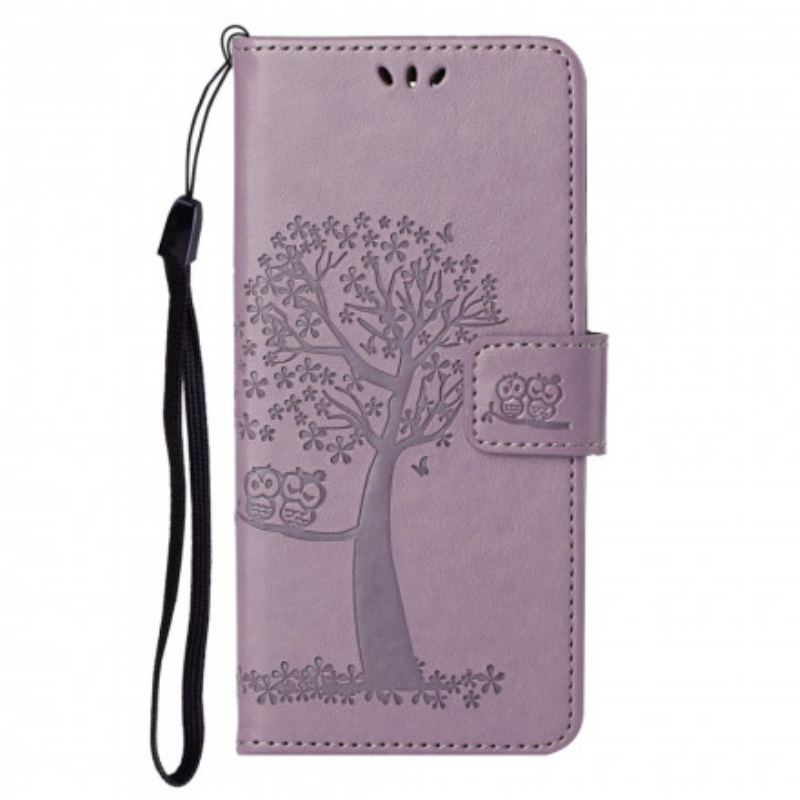 Housse Motorola Edge 20 Pro Arbre et Hiboux à Lanière