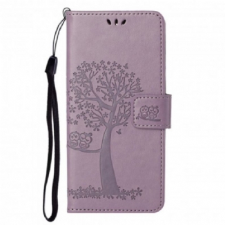 Housse Motorola Edge 20 Pro Arbre et Hiboux à Lanière