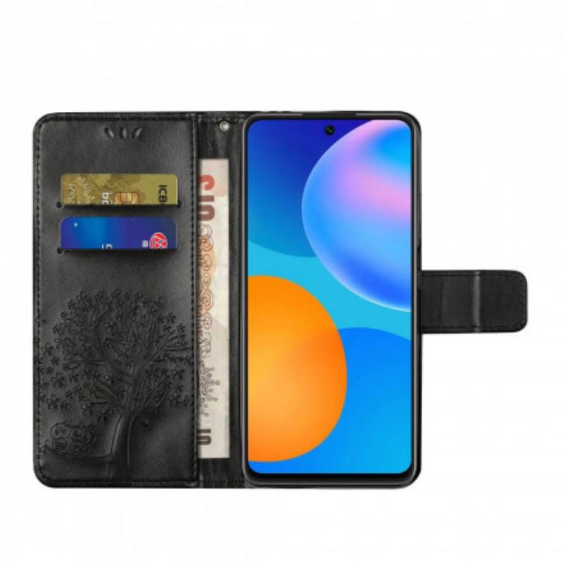 Housse Motorola Edge 20 Pro Arbre et Hiboux à Lanière