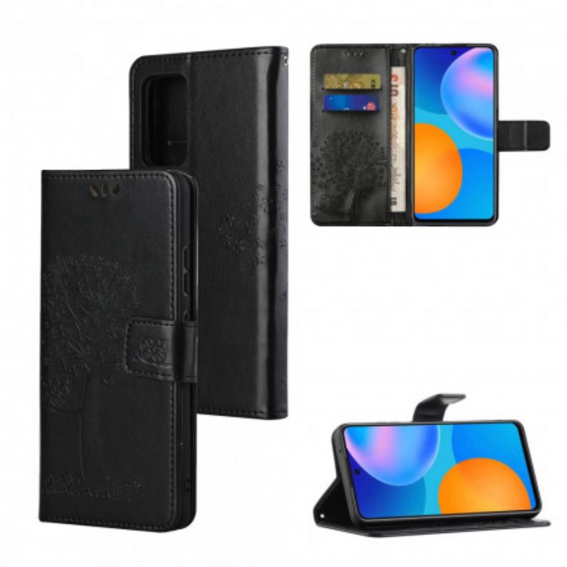 Housse Motorola Edge 20 Pro Arbre et Hiboux à Lanière
