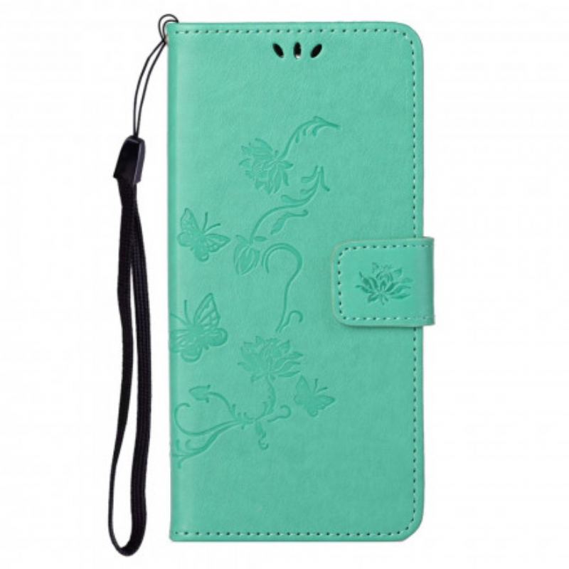 Housse Motorola Edge 20 Pro Papillons et Fleurs à Lanière