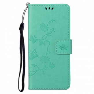 Housse Motorola Edge 20 Pro Papillons et Fleurs à Lanière