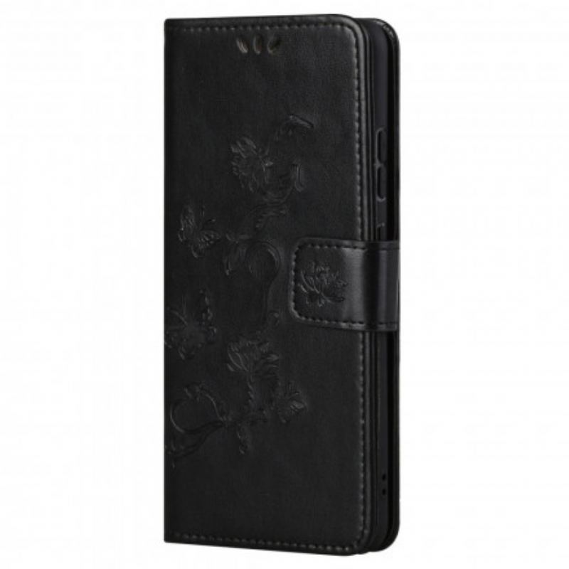 Housse Motorola Edge 20 Pro Papillons et Fleurs à Lanière