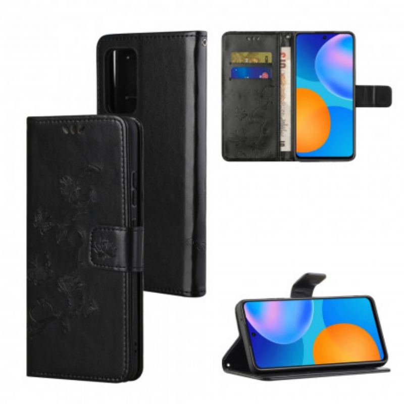 Housse Motorola Edge 20 Pro Papillons et Fleurs à Lanière
