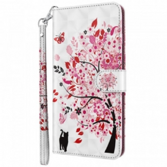 Housse Moto G71 5G Arbre Rose et Chat Noir
